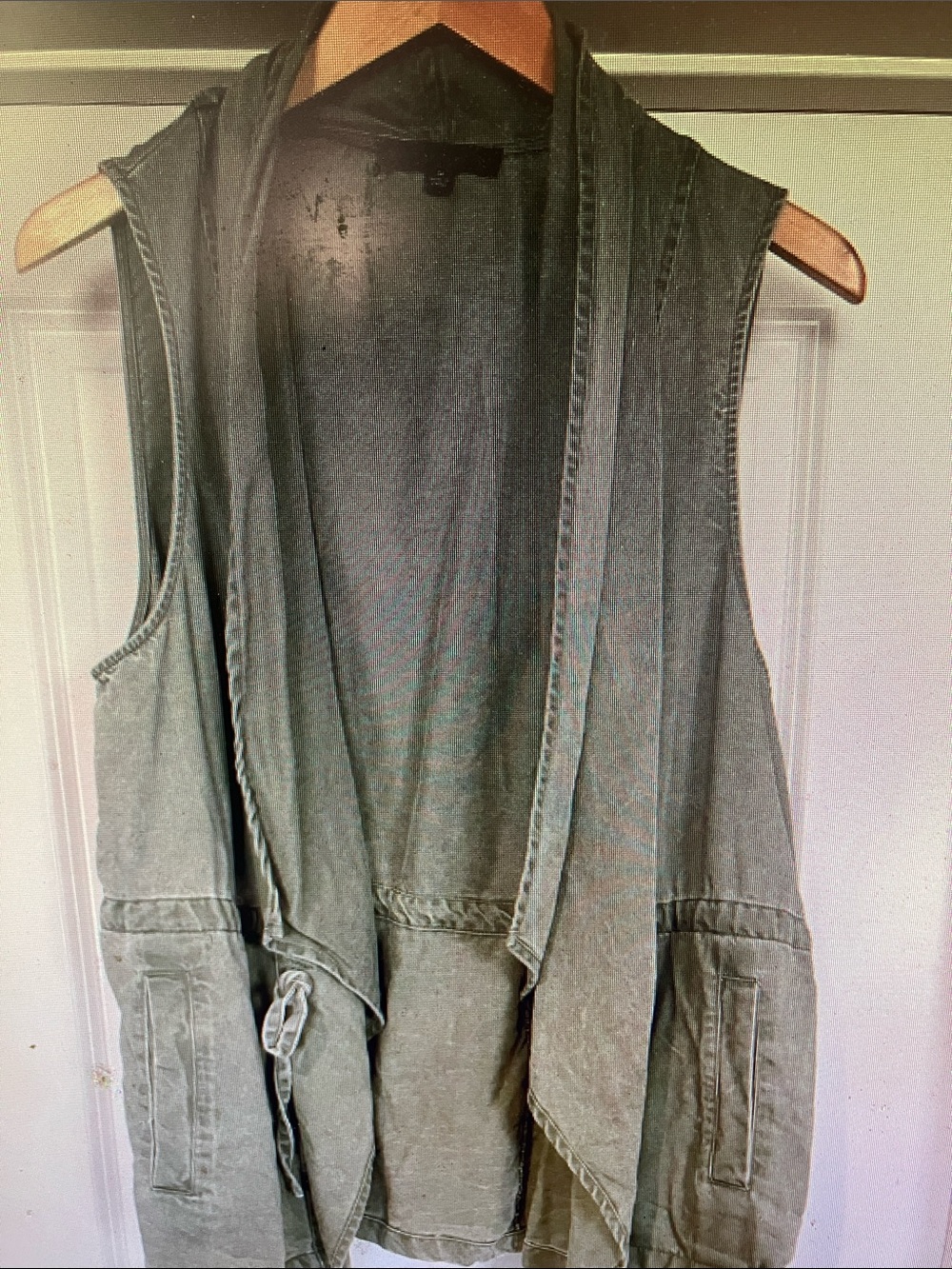 Washed Olive Green Draped Denim Vest
